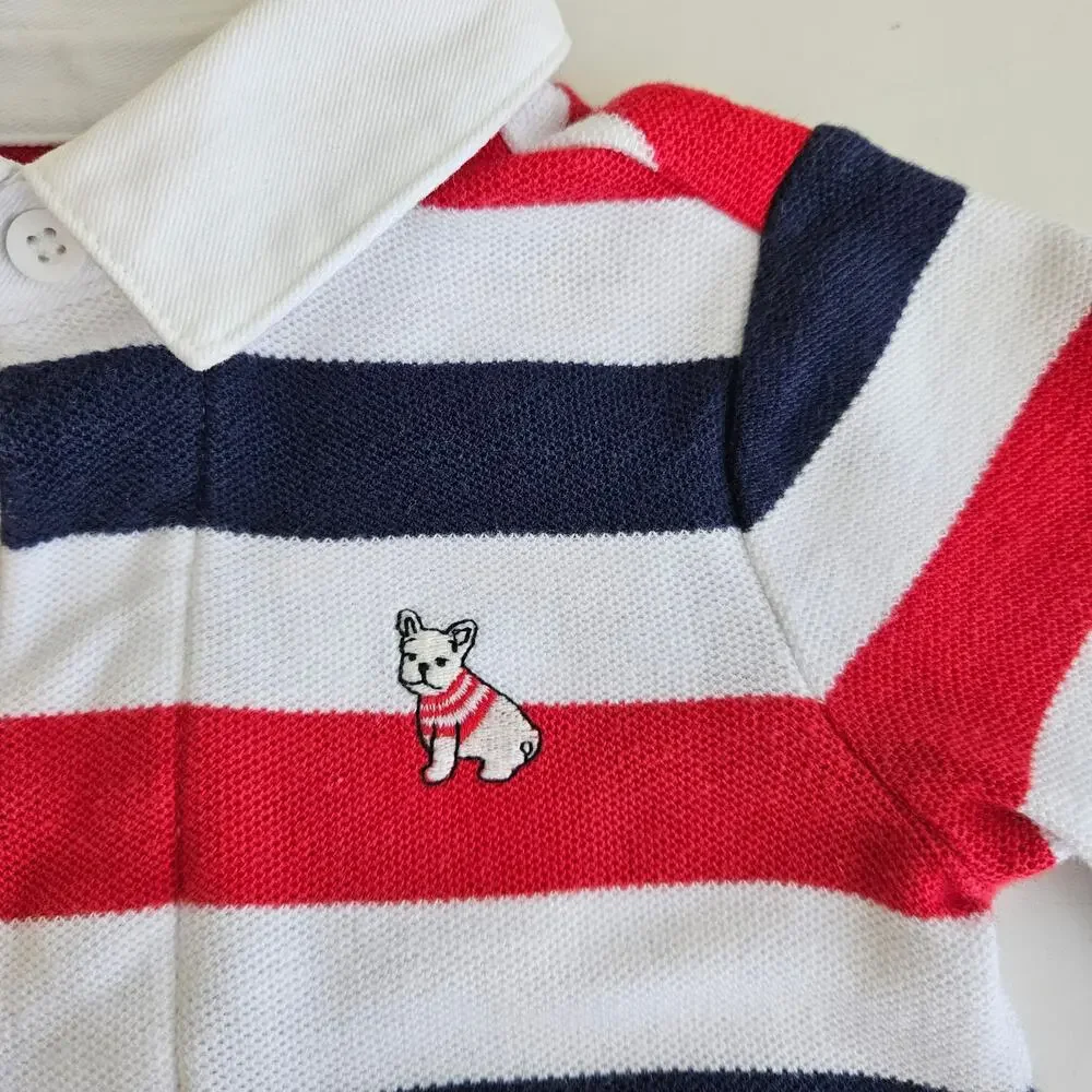 Janie and Jack‎ Polo Rugby Stripe Red Blue Puppy Coverall & Beanie | Baby 0-3 M